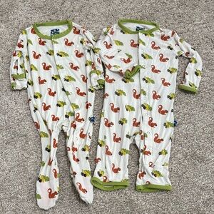 ^(2) KicKee Pants Footie Onesie and Romper Vintage Squirrel & Acorn Print